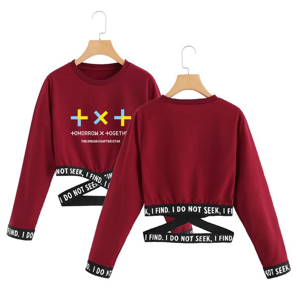 

2019 tomorrow x together t-shirts txt korean summer t shirt crop women clothes kpop long sleeve fashion streetwear, White