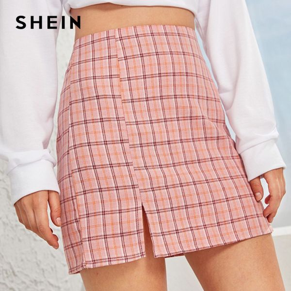 

shein plaid side slit bodycon mini skirt women bottoms 2019 autumn streetwear casual a line basic ladies pencil skirts, Black