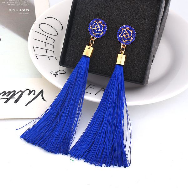 

blue fashion bohemian big tassel earrings for women 2019 trendy statement large fringe drop dangle earring za pendientes jewelry, Silver