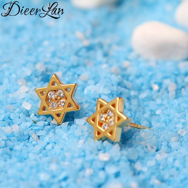 

dieerlan korean 925 sterling silver david star earrings for women gifts ladies statement earrings brincos fashion jewelry, Golden;silver