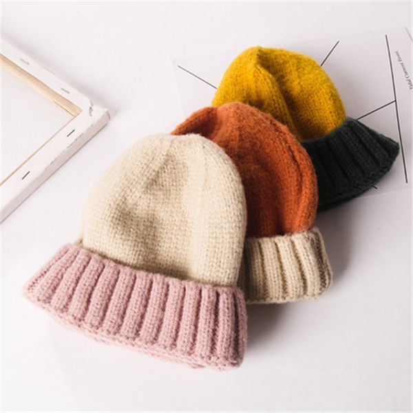 

hat autumn and winter solid color short wool hat children cute fashion wild knit hat parent-child boy girl tfj646, Yellow