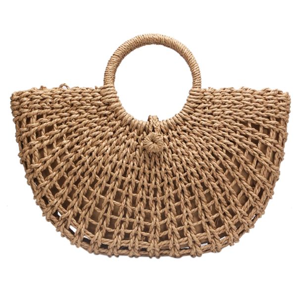 

straw bag paper rope round bucket hollow woven bag retro casual belt buckle hand