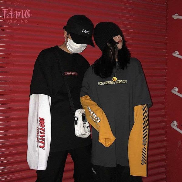 

harajuku tshirt streetwear hip hop t shirts men women casual spring t shirt long sleeve loose t shirt fashion 2019 japan shirt, White