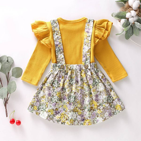 

2019 новый горячий осенний комплект платья с цветочным ремешком для малышей с длинными рукавами для девочек с цветочным принтом юбки для под, White