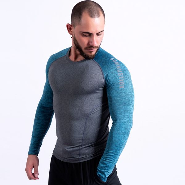 

men's compression long sleeve shirt running jersey fitness long sleeves man gym fitness tight quick dry rashgard t-shirt men, Black;blue