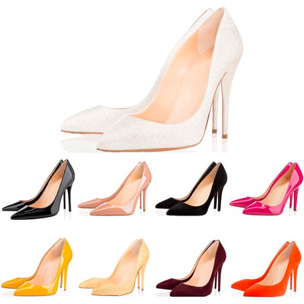 

fashion designer women shoes red bottom high heels 8cm 10cm 12cm nude black white pink leather pointed toes pumps dress shoes