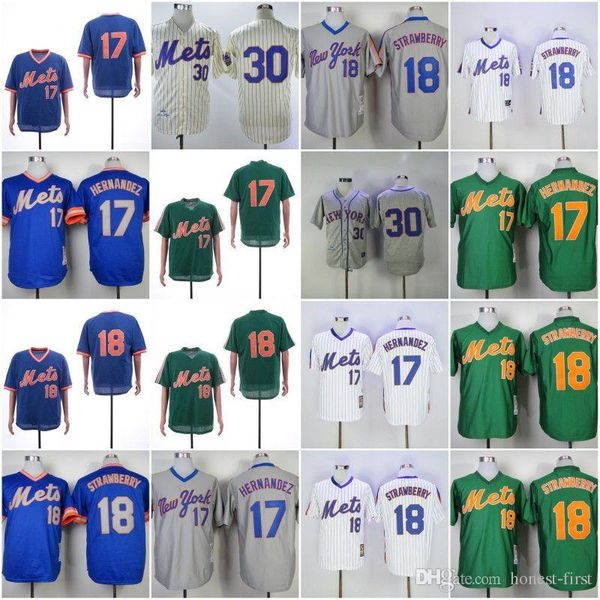 

Cheap New York news 17# HERNANDEZ 18# STRAWBERRY 30# White Grey Green Blue Retro Baseball News Shirt Stitched