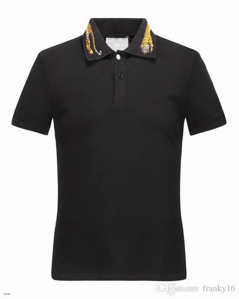 

верхнее качество 2017 новый с коротким рукавом нагрудные вышивки тигр воротник рубашки поло мужчин лето t рубашки для мужчин размер m-3xl, White;black