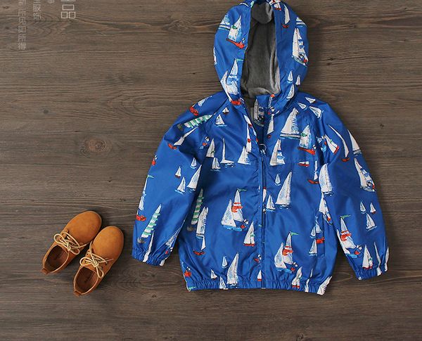 

new arrival baby boys outerwear jacket boys sailboats-print hooded coat kids fashion spring autumn jacket, Blue;gray