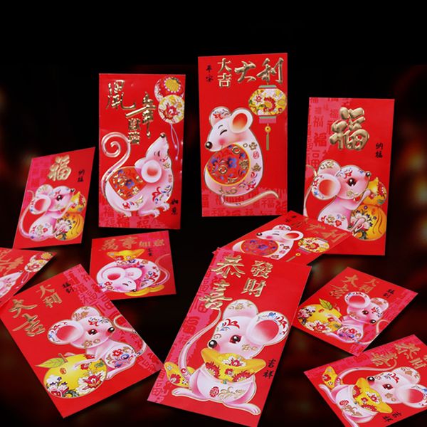 

6pcs/set cute cartoon mouse pattern stamping red lucky money envelope