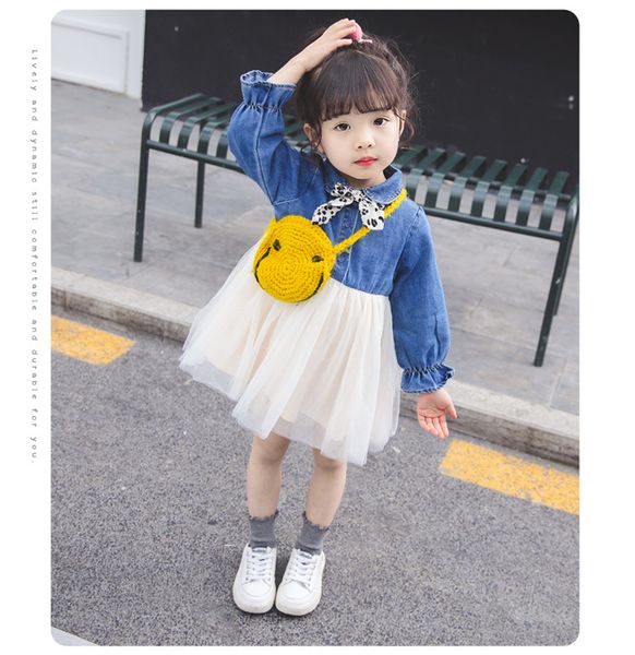 

children girls dress denim kids dress princess summer sleeveless mini tutu childs bow pink yellow red girls clothing, Red;yellow