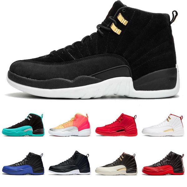

wholesale men 12s basketball shoes reverse taxi punch black nylon cny flu game hyper jade designer trainers sports sneakers 7-13