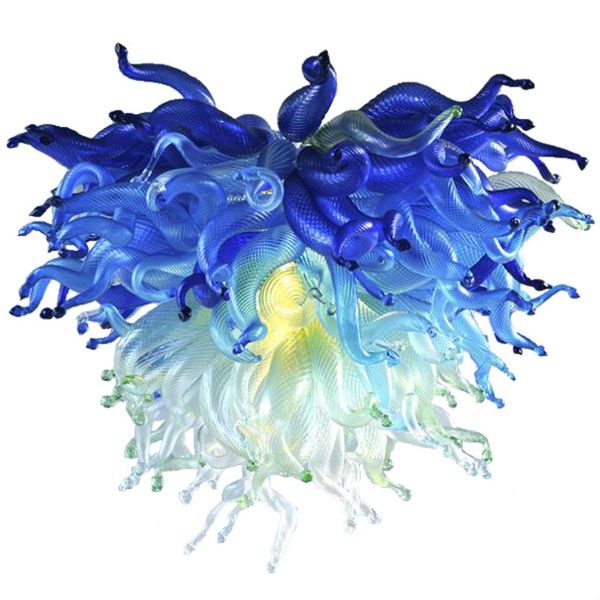 

Modern Pendant Ceiling Light Hand Blown Glass Chandelier Blue Green 32" Hanging Crystal Chandelier Lighting house decoration living room