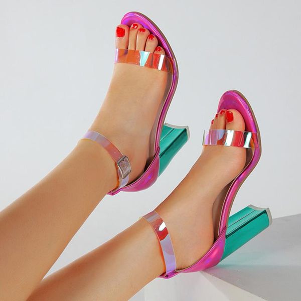 

summer 2020 luxury women block heels sandals platform buckle stripper shoes beach transparent sandals ladies banquet sandal pink, Black