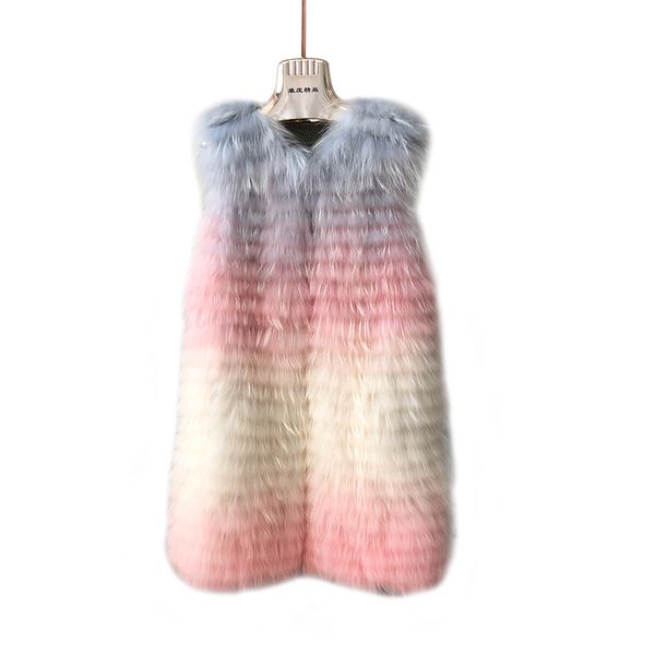 

2019 colorful real raccoon fur vest women sleeveless winter jacket gilet natural fur coat fashion slim waistcoat thick warm stre, Black