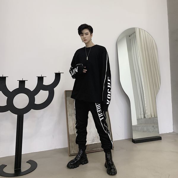

men's tracksuits sets fashion sportswear male streetwear hip hop zipper loose casual pullover sweatshirt hoodies+pants sets, Gray