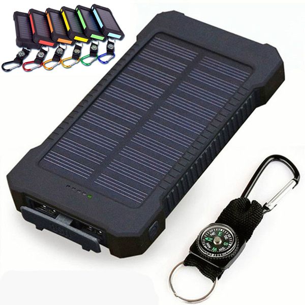 

outdoors solar power bank waterproof 20000mah solar charger 2 usb ports external charger powerbank for xiaomi smartphone with led light