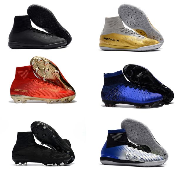 

white red rainbow 100% original soccer shoes cr7 mercurial superfly v fg soccer cleats high ankle football boots ronaldo sports sneakers