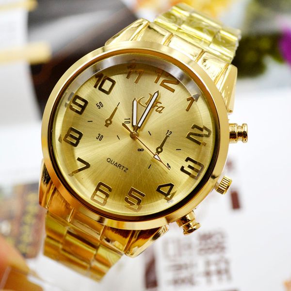 

2019 new fashion men's atmosphere personality korean flow leisure large dial male watch steel belt gold strap quartz watch, Slivery;brown