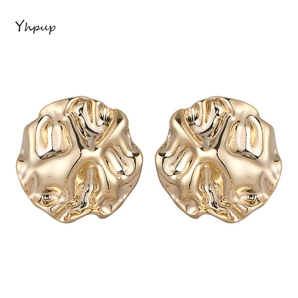 

yhpup fashion korean irregular personalized geometric stud earrings bump copper gold statement earrings for women party jewelry, Golden;silver