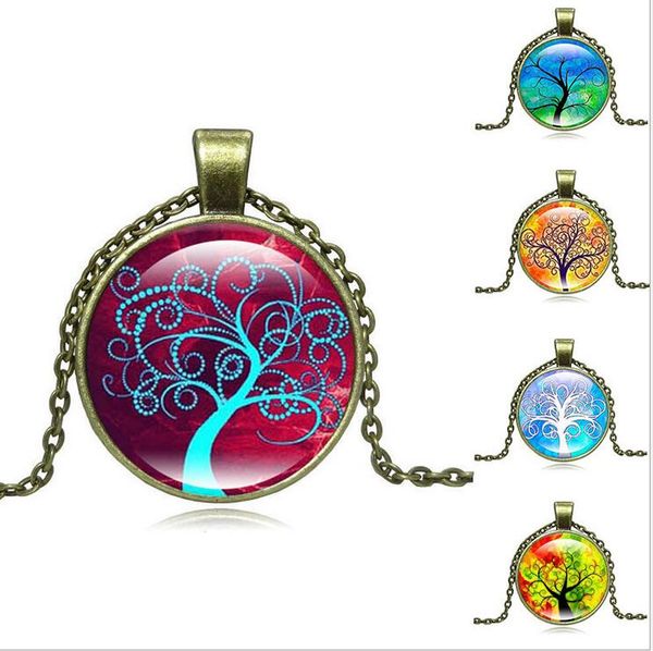 

горячая распродажа! 5шт мода дерево жизни кулон ожерелье старинные серебряные цвета цепи ожерелье женщины ювелирные изделия классический сте, Red;brown