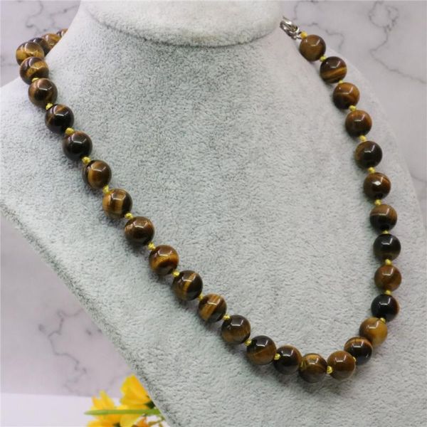 

new classic natural stone yellow tiger eye stone round beads 8/10/12mm women's chain party necklace jewelry gift 18inch y743, Silver