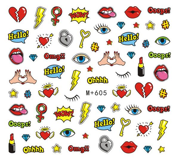 

8pcs nail sticker water transfer decal fruit leaf duck, Black
