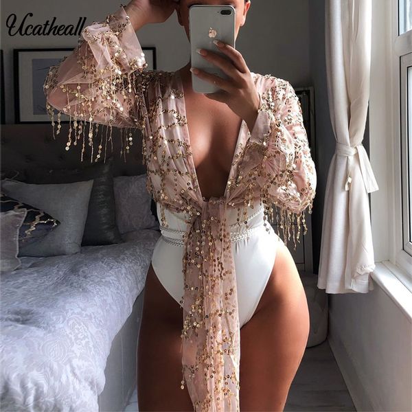 

see throigh beach women sequin fishnet crochet mesh bikini cover up swimwear beach dress summer swimsuit cover-up, Blue;gray