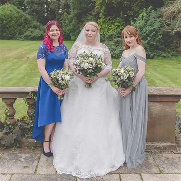 

off shoulder tulle wedding dresses boho garden with long train bridal gown custom made country style, White