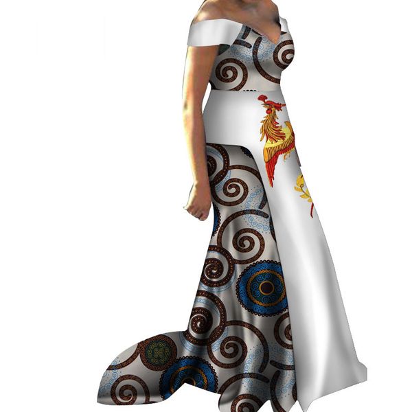 Vestidos Africanos para Mulheres Dashiki Phoenix Applique Sem Mangas Roupas Africanas para Senhora Doce Vestido Tradicional para Festa WY3632