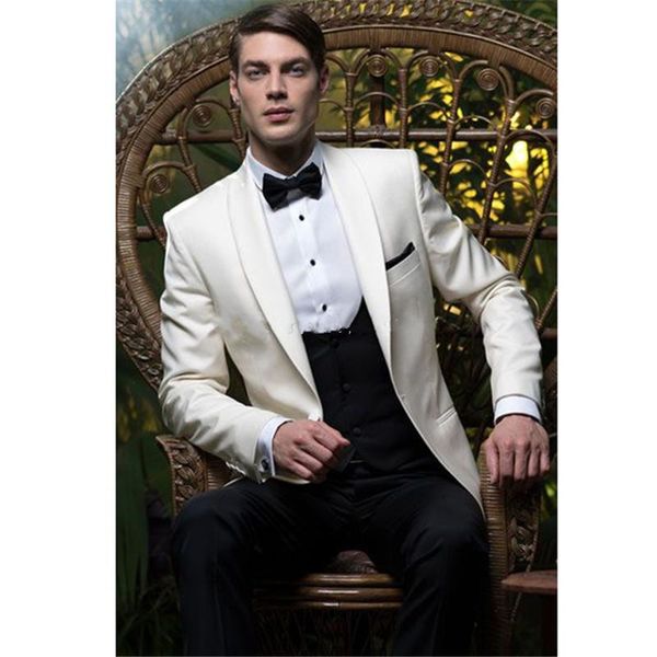 

new customize shawl lapel ivory groomsmen one button groom tuxedos 3 piece men suits wedding/prom man blazer ( jacket+pants+vest+tie) 3, Black;gray
