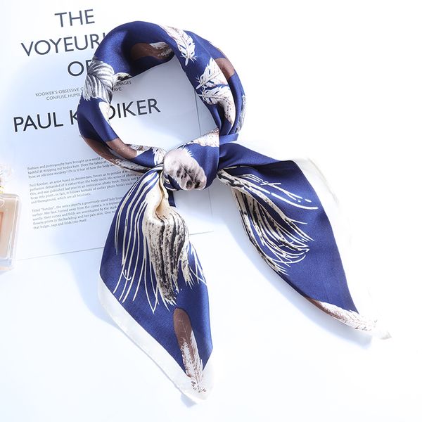 

70*70cm fashion women small print silk scarf striped headwear handle bag scarves small squares, Blue;gray