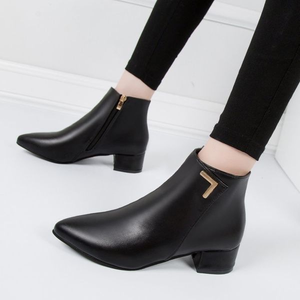 

women ankle boots spring high heels faux suede plus size short boot zipper chunky thick heel shoes ladies casual shoes, Black