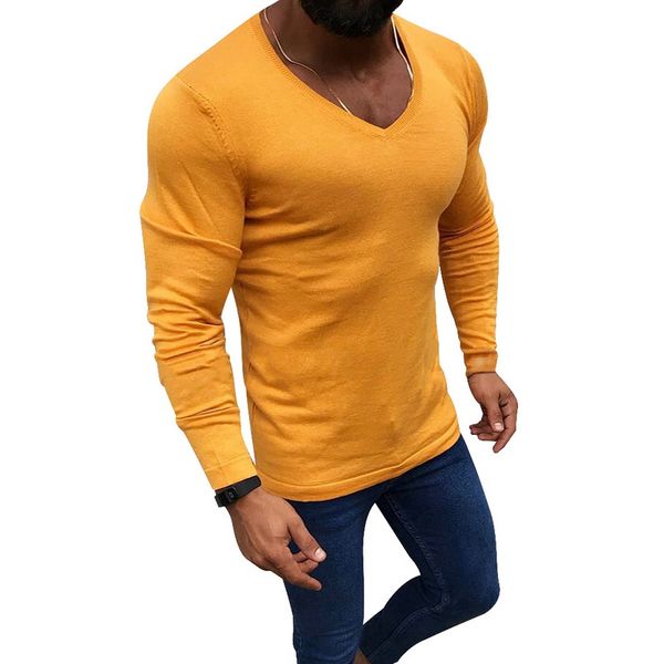 

laamei new acrylic sweater men long sleeve pullovers outwear man v-neck sweaters slim fit solid knitting clothing, White;black