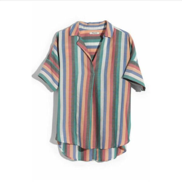 

plus size womens casual loose sleeve baggy rainbow linen t-shirt blouse, White