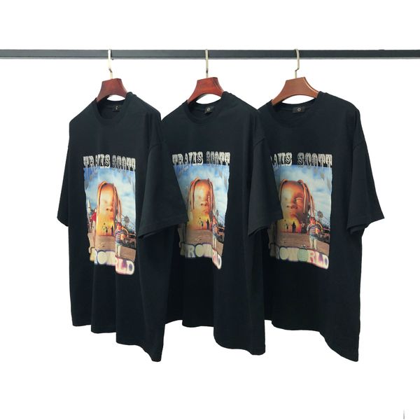 

travis scott t shirt mens summer designer tee astroworld ins hip hop rapper tees black t shirt, White;black