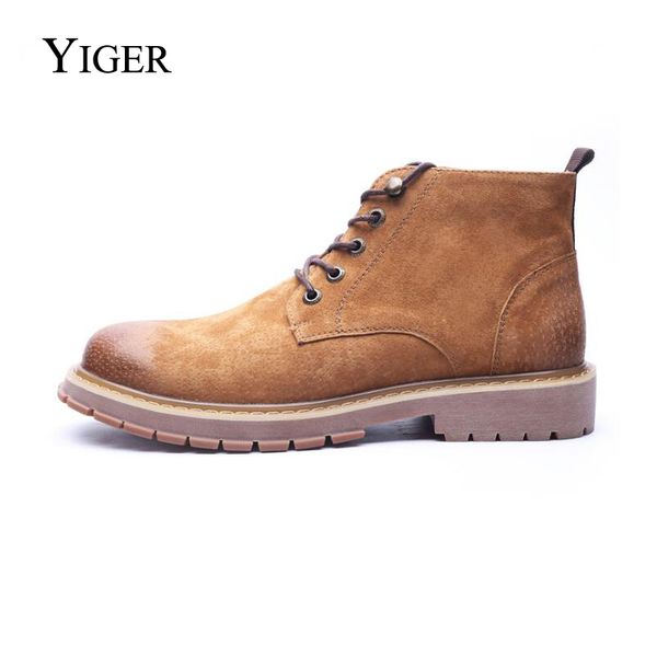 

yiger new man boots genuine leather pigskin men lace-up ankle boots mortorcycle round toe warm tooling 0150, Black