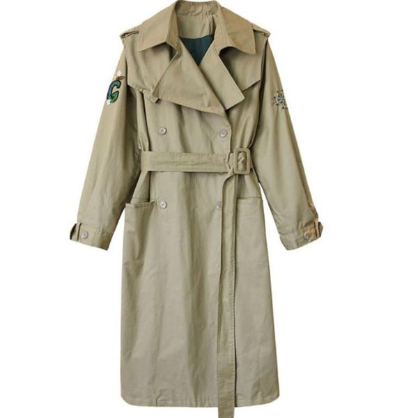 

длинные траншеи женщины теряют гладью двубортные пальто, Tan;black