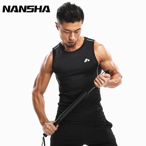 

nansha 2018 men muscle tank compression bodybuilding vest clothing crossfit fitness men undershirt tank undershirt, White;black