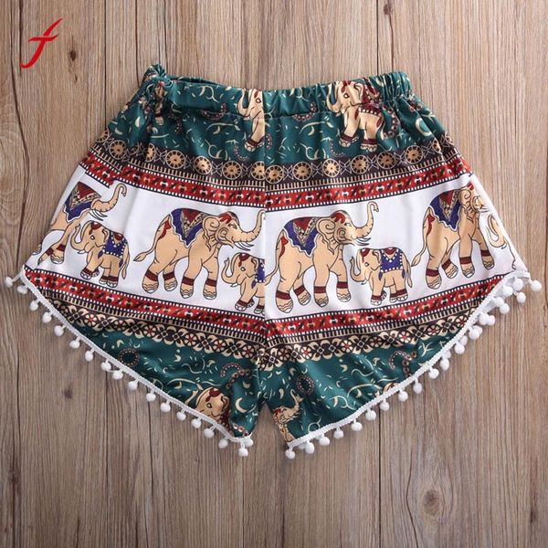 

feitong brand women short summer casual elephant printed with tassel high waist short lady soft cotton short, White;black