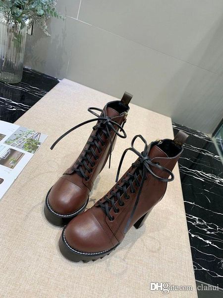 

luxury womens boots genuine leather short boots flat high heeled chunky womens shoes casual laureate platform desert boot bottes w1, Black