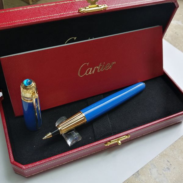

luxury pen blue smooth penholder blue transition metal with pen box as gift ball point with blue jewel, Blue;orange
