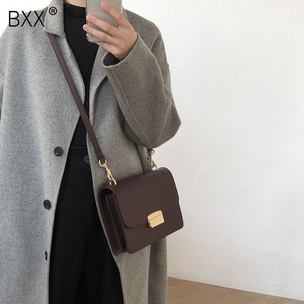

bxx] women's single shoulder crossbody bag all-match flap 2020 fashion solid color pu leather lock package female bag hf555