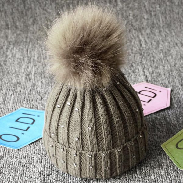 

girl bobble cap kids hat pompom beanie knitted winter warm fur sequins, Yellow