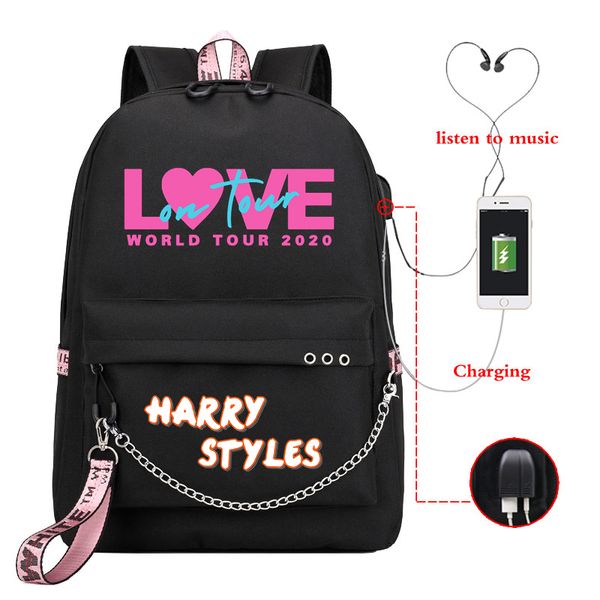 

harry styles love on tour 2020 travel backpack usb charge backpacks women bookbag lapbagpack school bags for teenage girls