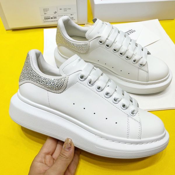 

platform men's and women's shoes wild vintage luxury white shoes star thick bottom leather reflective sneakers 02, Black