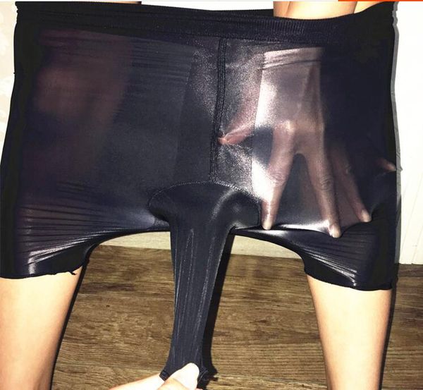 

men's oily stockings panties thin stretchy jj sets of convex pockets boxer pants tight oil bright silk pants, Red;black