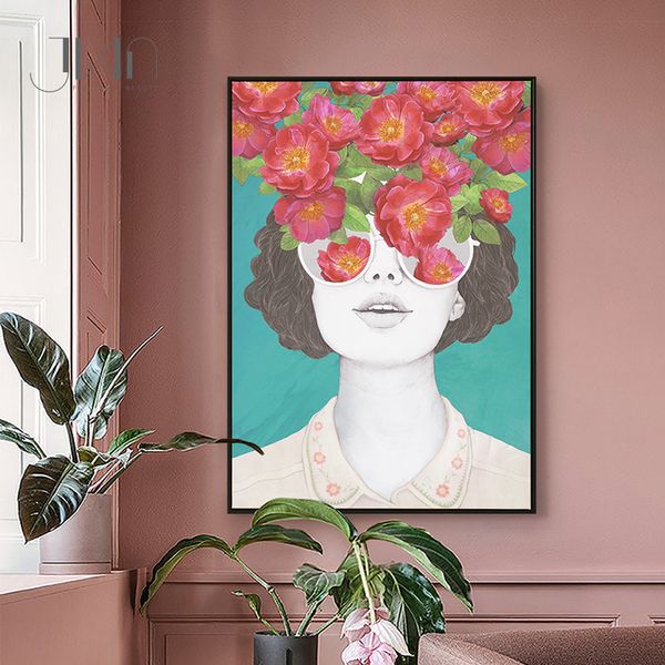 

nordic hand-painted figures girls of flowers canvas prints posters wall art pictures for living room contracted art home decor