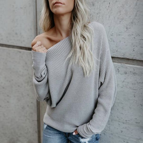 

ladies solid color knit loose casual knitwear autumn winter fashion off shoulder long sleeve jumpers women clothing