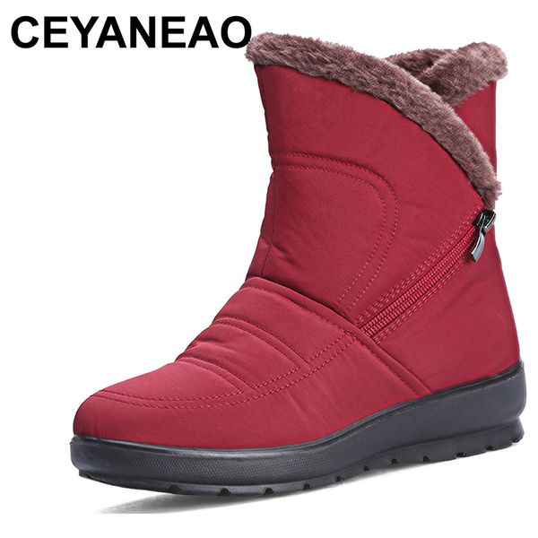 

ceyaneao2018 woman winter snow boots warm ankle boots platform rubber female winter snow footwear lady low heel shoese768, Black